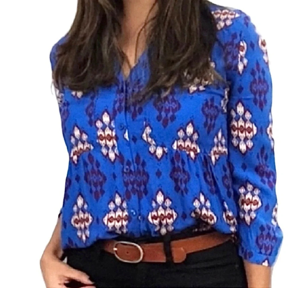 Maeve Anthropologie Woodland Walk Button Down Shirt. Aztec Boho Festival. Size 8